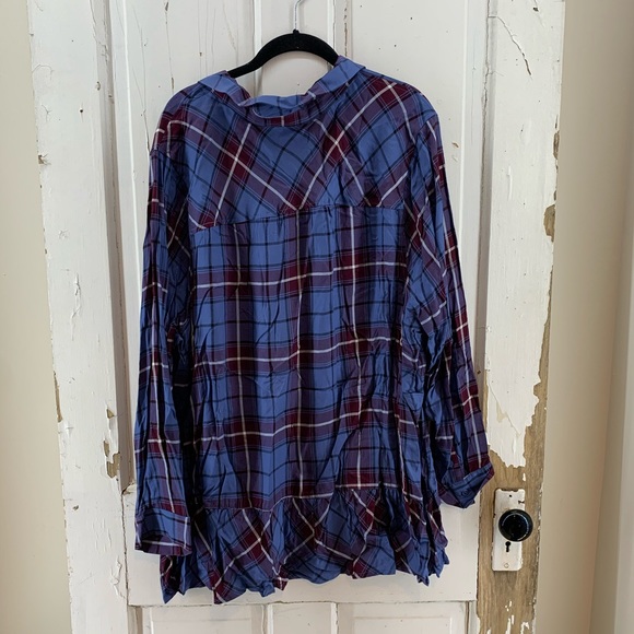 NWT CJ Banks Blue Maroon Plaid Button Down - Picture 7 of 7